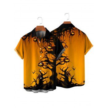 Gothic Couple Outfit for Halloween Forest Pumpkin Print Dress Belt Ruched Mini Dress and Shirt Set