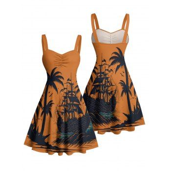 Vacation Dress for Beach Coconut Tree Print Print Ruched Bust Mini Dress