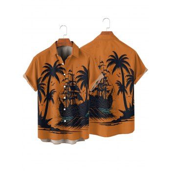 Vacation Couple Outfit for Beach Coconut Tree Print Mini Dress and Shirt Matching Set