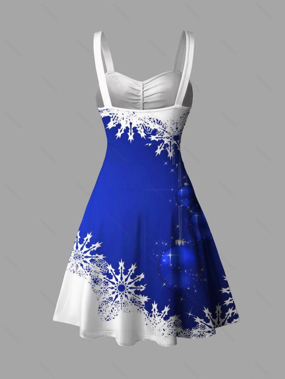 Robe de Soirée Volantée Imprimé Flocon de Neige et Clochette de Noël - Bleu S | US 4