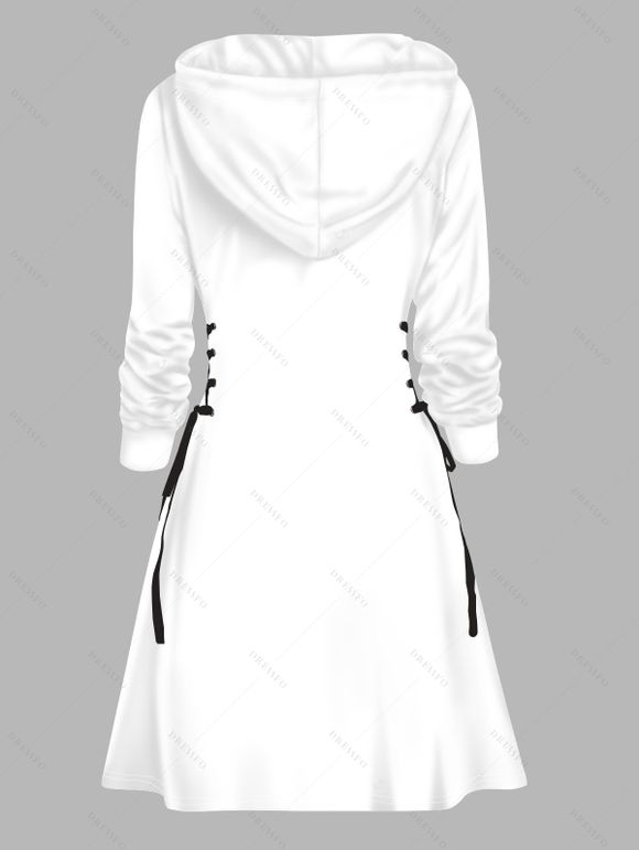 Robe à capuche d'Halloween, mini-robe à lacets et cordons de serrage, imprimé citrouille fantôme - Blanc XXL | US 14