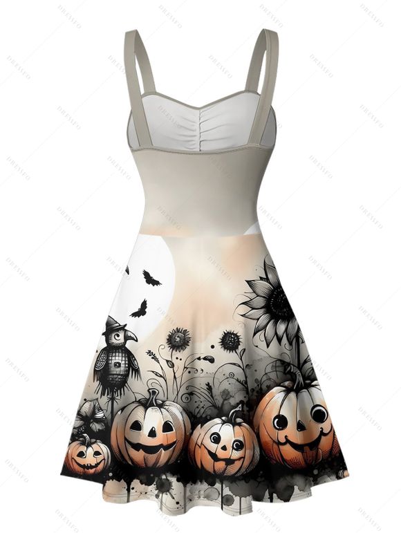 Gothic Couple Outfit for Halloween Pumpkin Sunflower Bat Print Mini Dress and Shirt Set - multicolor S | US 4