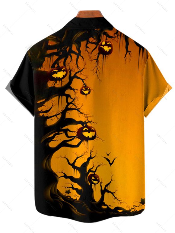 Chemise boutonnée gothique pour homme, motif citrouille et forêt, pour Halloween - Orange 2XL