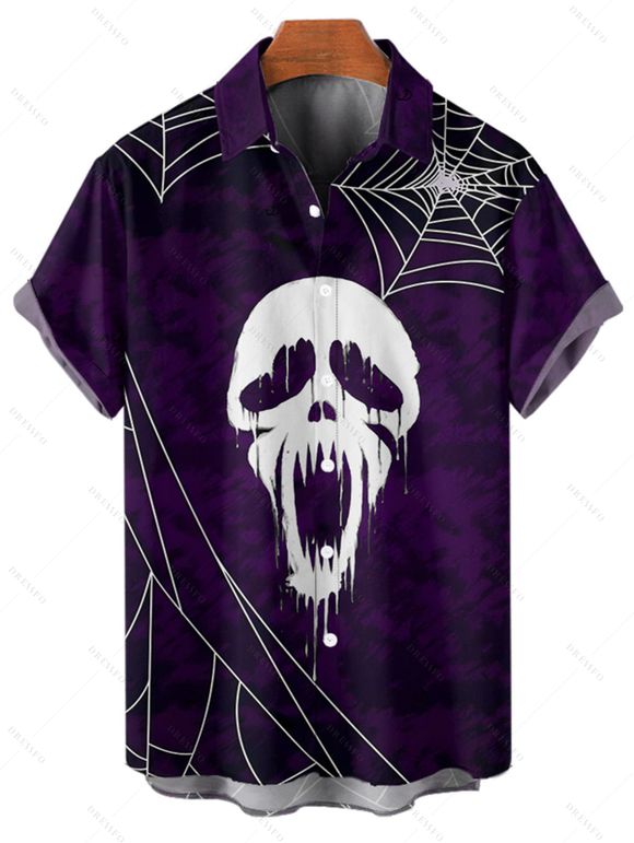 Chemise boutonnée gothique pour homme avec imprimé tête de mort et toile d'araignée pour Halloween - Concorde XL