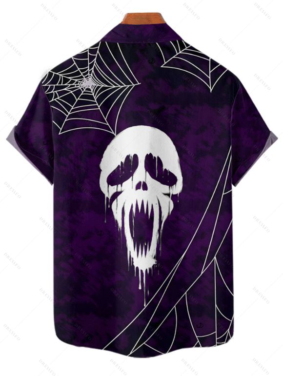 Chemise boutonnée gothique pour homme avec imprimé tête de mort et toile d'araignée pour Halloween - Concorde XL