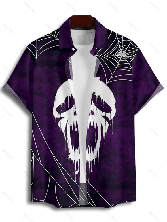 Chemise boutonnée gothique pour homme avec imprimé tête de mort et toile d'araignée pour Halloween - Concorde XL