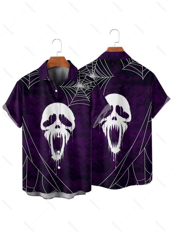 Chemise boutonnée gothique pour homme avec imprimé tête de mort et toile d'araignée pour Halloween - Concorde XL