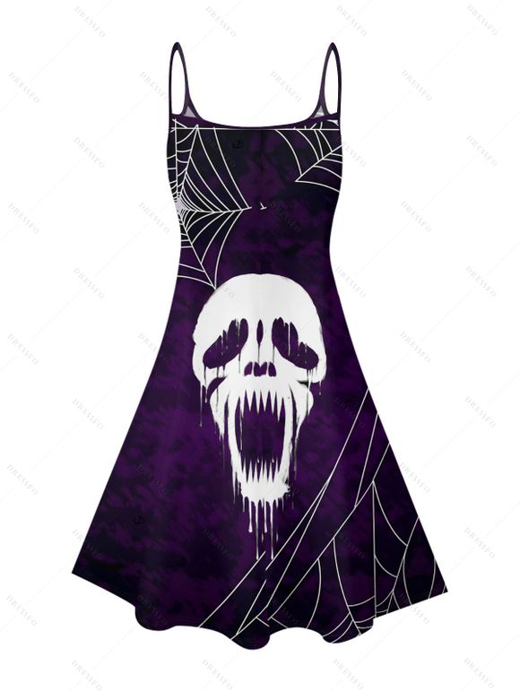 Gothic Couple Outfit Skull Spider Web Print Mini Dress and Shirt Halloween Set - Concorde S | US 4