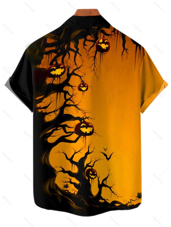 Gothic Couple Outfit for Halloween Forest Pumpkin Print Dress Belt Ruched Mini Dress and Shirt Set - Orange 