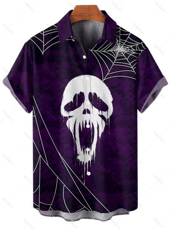 Gothic Couple Outfit Skull Spider Web Print Mini Dress and Shirt Halloween Set - Concorde S | US 4
