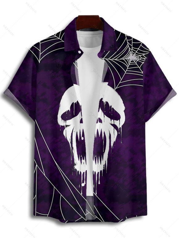 Gothic Couple Outfit Skull Spider Web Print Mini Dress and Shirt Halloween Set - Concorde S | US 4