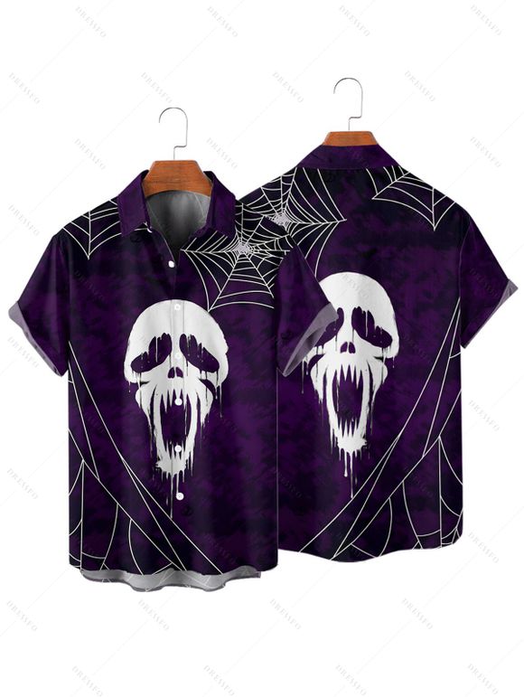 Gothic Couple Outfit Skull Spider Web Print Mini Dress and Shirt Halloween Set - Concorde S | US 4