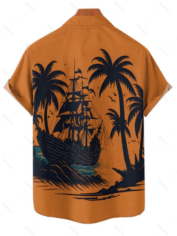 Chemise boutonnée à imprimé cocotiers pour homme, idéale pour les vacances à la plage - Orange 4XL