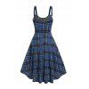 Robe vintage à carreaux, imprimé écossais, taille haute, mi-longue, avec œillets - Bleu profond M