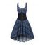 Robe vintage à carreaux, imprimé écossais, taille haute, mi-longue, avec œillets - Bleu profond M