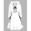 Robe à capuche d'Halloween, mini-robe à lacets et cordons de serrage, imprimé chauve-souris, fantôme et citrouille - Blanc S | US 4