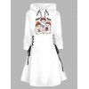 Robe à capuche d'Halloween, mini-robe à lacets et cordons de serrage, imprimé fantôme chauve-souris - Blanc S | US 4