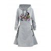 Robe à capuche gothique, mini-robe à lacets et cordons de serrage, imprimé floral, têtes de mort, pour Halloween - Gris Clair S | US 4