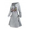 Robe à capuche gothique, mini-robe à lacets et cordons de serrage, imprimé floral, têtes de mort, pour Halloween - Gris Clair S | US 4