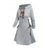 Robe à capuche gothique, imprimé tête de mort et tournesol, mini-robe à lacets et cordons de serrage pour Halloween - Gris Clair S | US 4