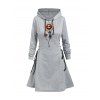 Robe à capuche gothique, imprimé tête de mort et tournesol, mini-robe à lacets et cordons de serrage pour Halloween - Gris Clair S | US 4
