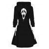 Robe à capuche gothique pour Halloween, mini-robe à lacets et cordons de serrage, imprimé tête de mort - Noir S | US 4