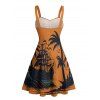 Robe de vacances pour la plage, imprimé cocotier, mini-robe froncée au buste - Orange S | US 4