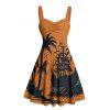Robe de vacances pour la plage, imprimé cocotier, mini-robe froncée au buste - Orange S | US 4