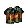 Chemise de vacances pour homme, imprimé cocotiers et coucher de soleil, boutonnée, pour la plage - Orange 5XL