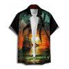 Chemise de vacances pour homme, imprimé cocotiers et coucher de soleil, boutonnée, pour la plage - Orange 5XL