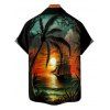 Chemise de vacances pour homme, imprimé cocotiers et coucher de soleil, boutonnée, pour la plage - Orange 5XL