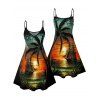 Vacation Couple Outfit for Beach Coconut Tree Sunset Print Mini Dress and Shirt Matching Set - Orange S | US 4