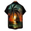 Vacation Couple Outfit for Beach Coconut Tree Sunset Print Mini Dress and Shirt Matching Set - Orange S | US 4