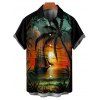 Vacation Couple Outfit for Beach Coconut Tree Sunset Print Mini Dress and Shirt Matching Set - Orange S | US 4