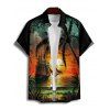 Vacation Couple Outfit for Beach Coconut Tree Sunset Print Mini Dress and Shirt Matching Set - Orange S | US 4