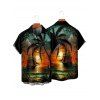 Vacation Couple Outfit for Beach Coconut Tree Sunset Print Mini Dress and Shirt Matching Set - Orange S | US 4