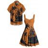 Vacation Couple Outfit for Beach Coconut Tree Print Mini Dress and Shirt Matching Set - Orange S | US 4