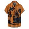 Vacation Couple Outfit for Beach Coconut Tree Print Mini Dress and Shirt Matching Set - Orange S | US 4