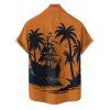 Vacation Couple Outfit for Beach Coconut Tree Print Mini Dress and Shirt Matching Set - Orange S | US 4