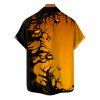 Gothic Couple Outfit for Halloween Forest Pumpkin Print Dress Belt Ruched Mini Dress and Shirt Set - Orange 