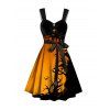 Gothic Couple Outfit for Halloween Forest Pumpkin Print Dress Belt Ruched Mini Dress and Shirt Set - Orange 