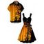 Gothic Couple Outfit for Halloween Forest Pumpkin Print Dress Belt Ruched Mini Dress and Shirt Set - Orange 