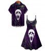 Gothic Couple Outfit Skull Spider Web Print Mini Dress and Shirt Halloween Set - Concorde S | US 4