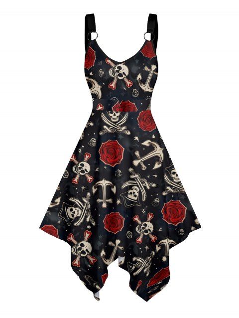 Robe gothique pour Halloween, robe midi à imprimé crâne, ancre, rose et mouchoir