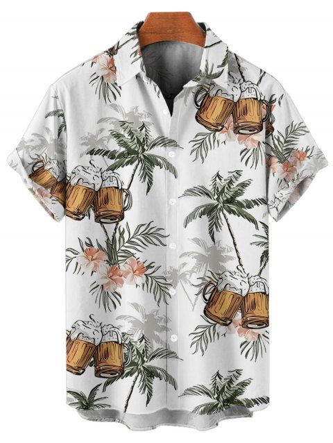 Chemise de vacances pour homme, boutonnée, imprimé floral et bière, motif cocotier