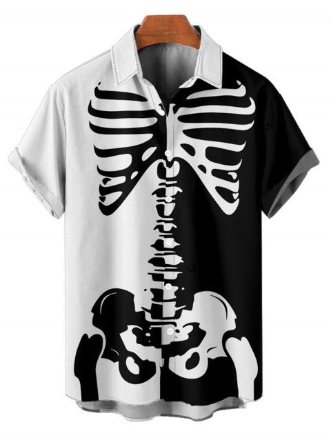 Chemise boutonnée gothique pour homme, imprimé squelette colorblock, pour Halloween