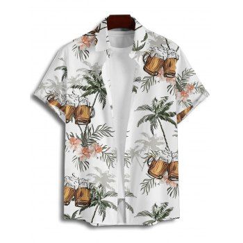 Men's Vacation Shirt Coconut Tree Floral Beer Print Button Up Shirt