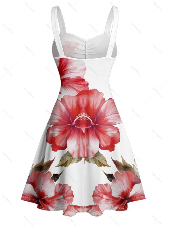 Robe de vacances Mini-robe froncée à imprimé feuilles et fleurs d'hibiscus - Rose clair XXXXXL | US 20