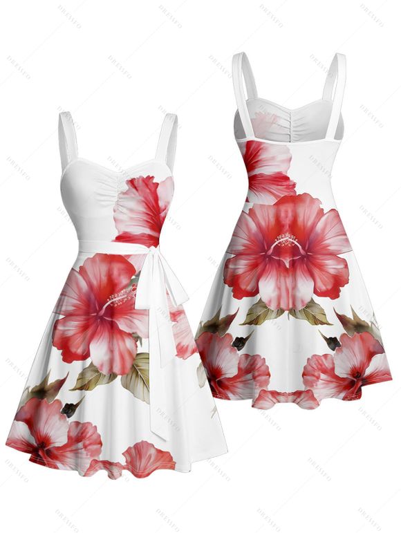 Robe de vacances Mini-robe froncée à imprimé feuilles et fleurs d'hibiscus - Rose clair XXXXXL | US 20
