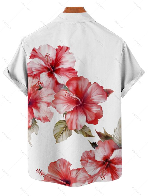 Chemise de vacances pour homme, boutonnée, imprimé feuilles et fleurs d'hibiscus - Rose clair 5XL